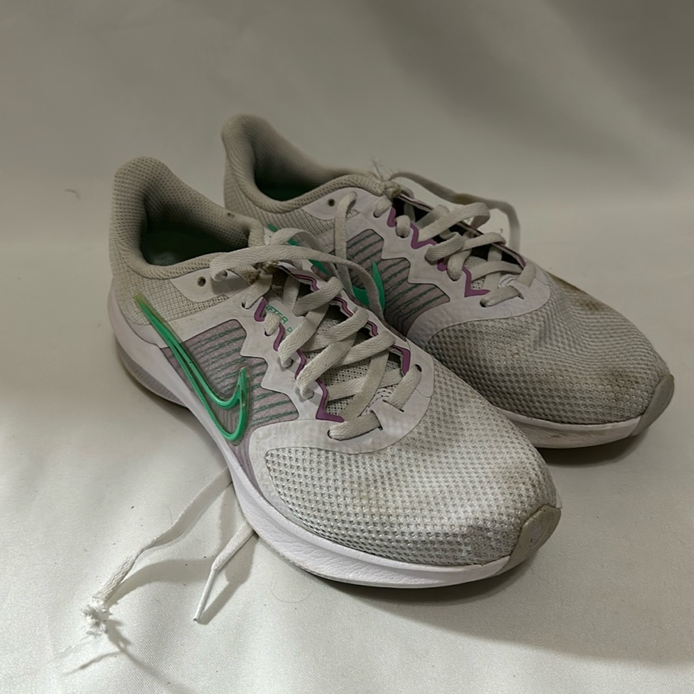 Nike Women’s Downshifter 11 (White, Green, Purple) Running Shoes
